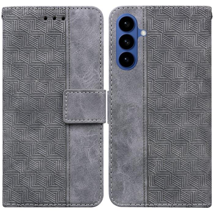 OEM - Samsung Galaxy S26 / S26 Pro Fodral Geometriskt Mönster Äkta Läder - Grå