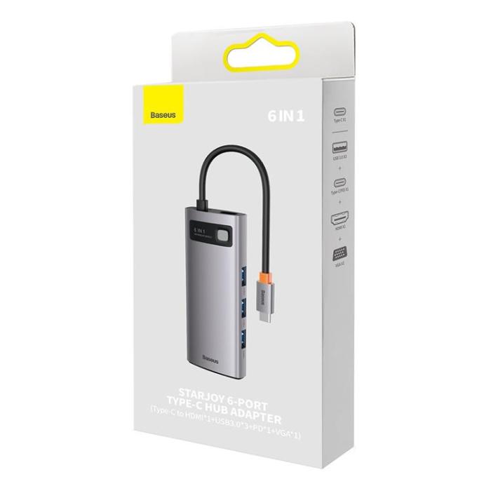 BASEUS - Baseus 6in1 Docking Station HUB Typ-C - Grå
