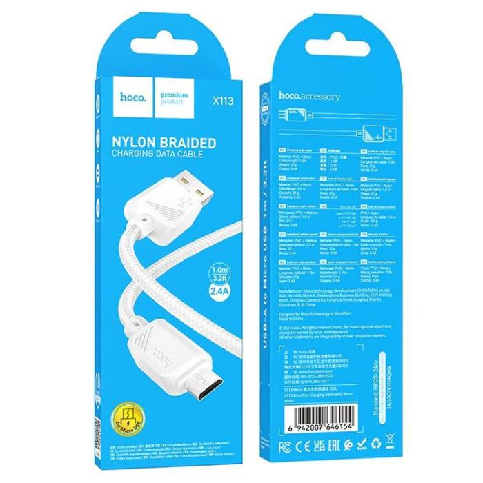Hoco - Hoco USB-A - Micro-USB 2.4A Kabel 1m X113 - Vit