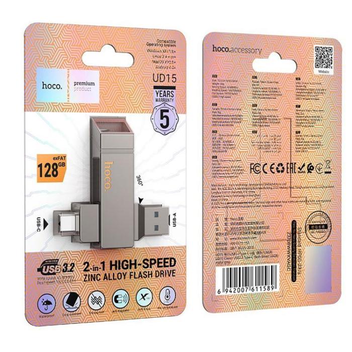 Hoco - Hoco Pendrive 128GB USB-A, USB-C UD15 USB 3.2