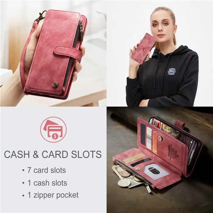 Caseme - CASEME iPhone 15 Pro Plånboksfodral C30 Zipper - Röd