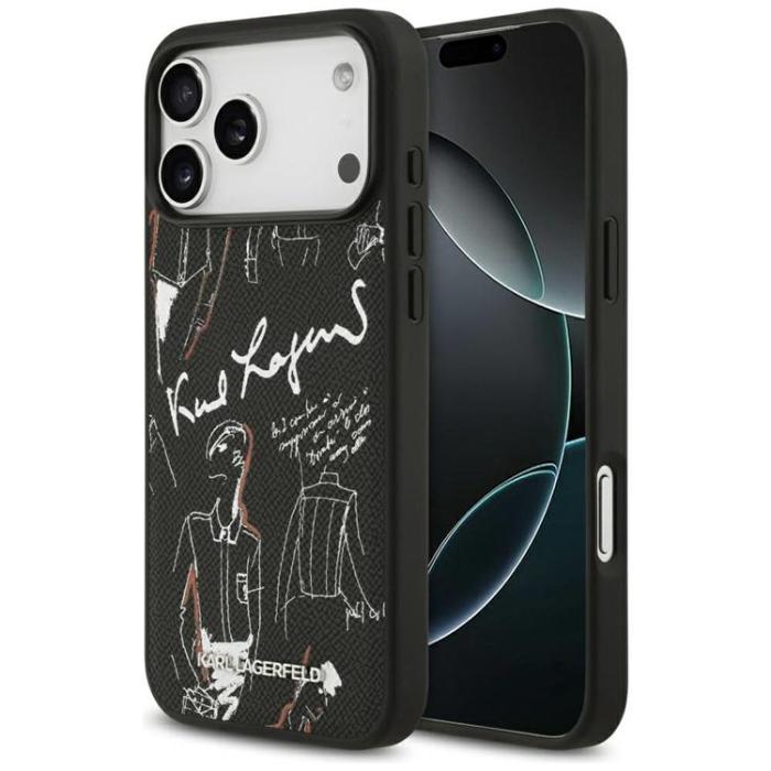 KARL LAGERFELD - Karl Lagerfeld iPhone 17 Pro Max Mobilskal MagSafe Grained Pattern - Svart
