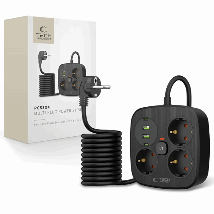 Tech-Protect - Tech-Protect Grenuttag PCS3X4 2 USB & 2 Typ-C & 3 Socket 2m