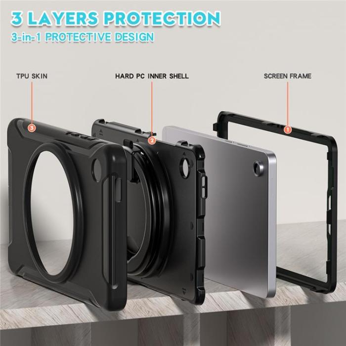 A-One Brand - Galaxy Tab A11 Skal Rotary Kickstand Handle - Svart