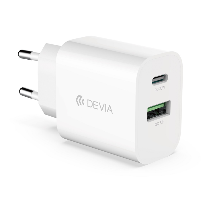Devia Väggladdare 20W 1xUSB-C 1xUSB Smart - Vit | 505295 | AlltMobil