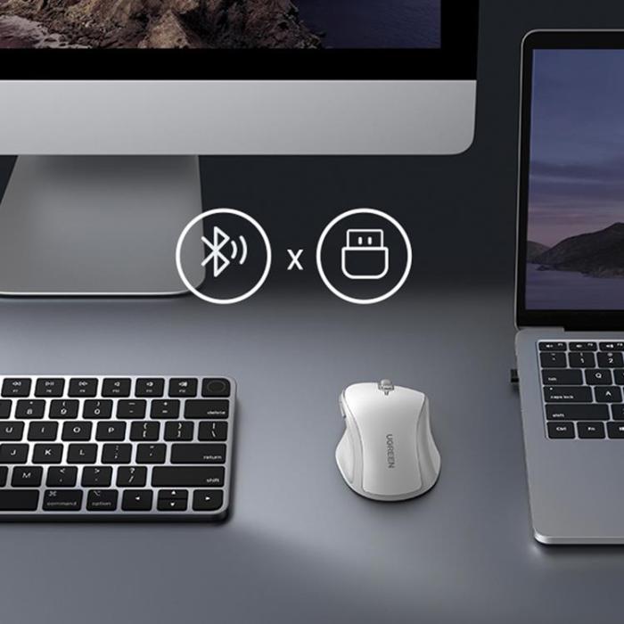 Ugreen - Ugreen Ergonomisk Trådlös Mus Bluetooth 2.4 GHz - Vit