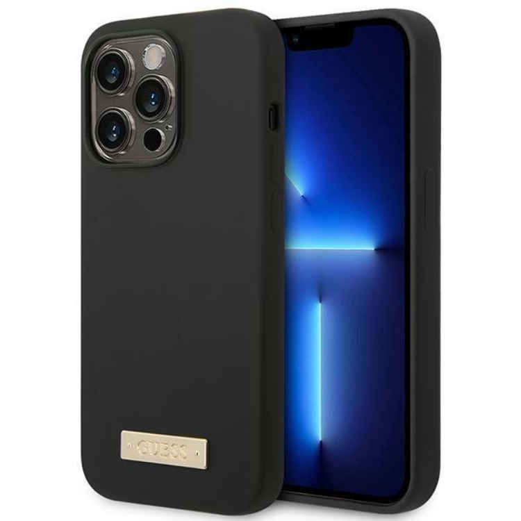 GUESS iPhone 14 Pro Max Skal MagSafe Silicone Logo Plate - Svart | 2353 | AlltMobil