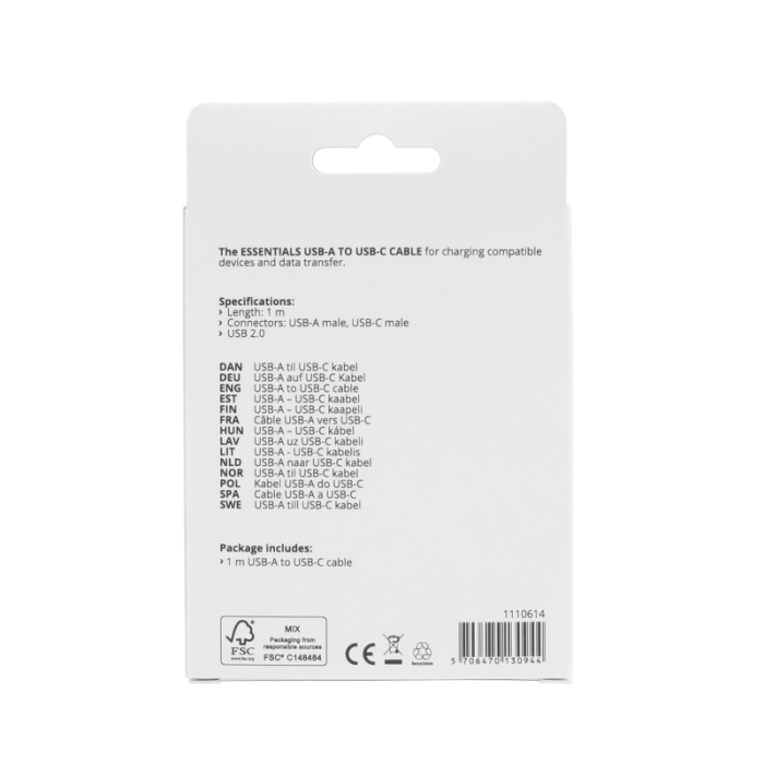 UTGATT1 - Essentials USB-A till USB-C Kabel 1m - Vit