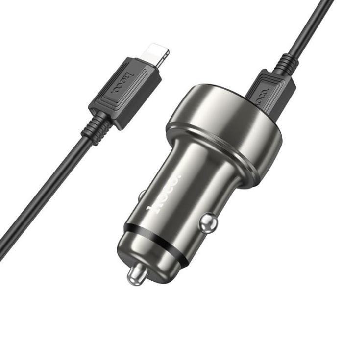 Hoco - Hoco Billaddare 48W USB-A/USB-C + Kabel USB-C Till Lightning - Metallgrå