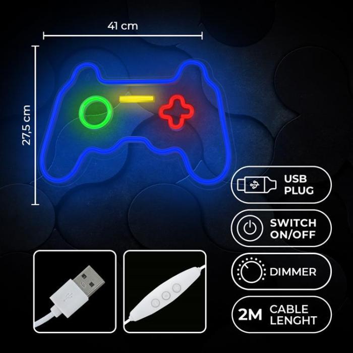 Forever Light - Forever Light LED Neon GAMEPAD Bat FPNE03X + USB - Flerfärgad