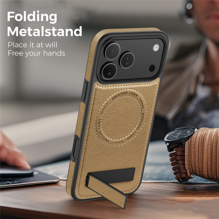 A-One Brand - iPhone 17 Pro Mobilskal MagSafe Kickstand Läder - Ökenguld