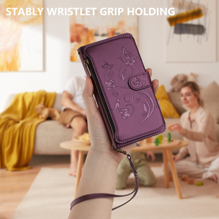 A-One Brand - OnePlus 15 5G Plånboksfodral Butterfly Floral Imprint Zipper