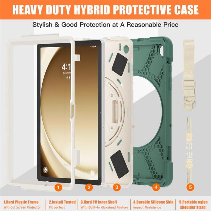 A-One Brand - Galaxy Tab A9 Plus Skal Kickstand Handrem Med Axelrem - Emerald Grön