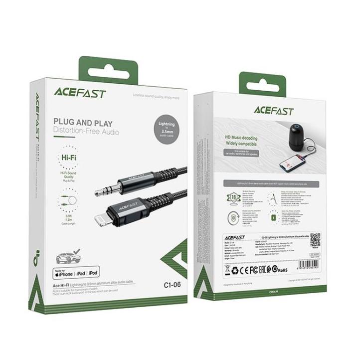 Acefast - Acefast MFI Ljud Lightning 3.5 mm Mini Jack Kabel 1.2m - Grå