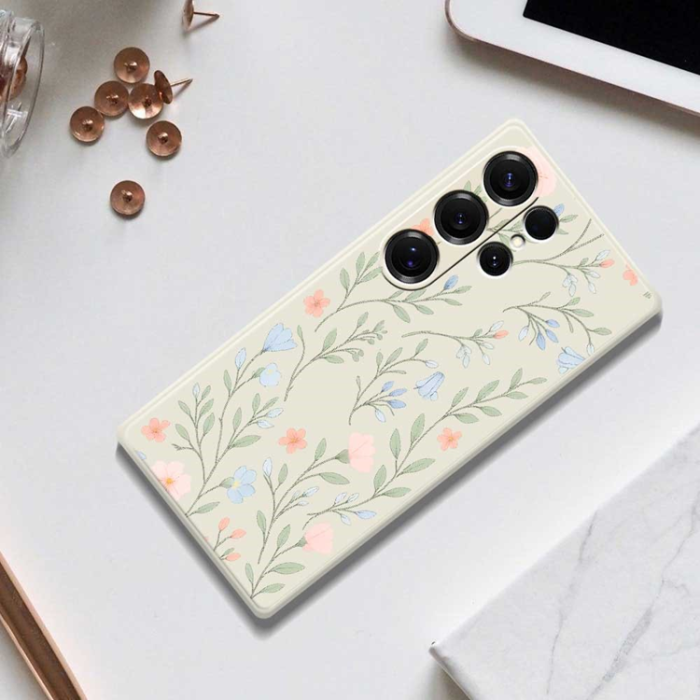 A-One Brand - Galaxy S25 Ultra Mobilskal Pink Blue Flowers Straight Edge - Lila