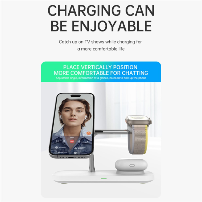 OEM - Qi2 MagSafe Trådlös Laddare iPhone, Apple Watch, Airpods T255 - Vit