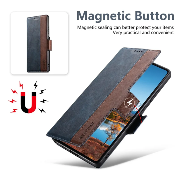 SUTENI - SUTENI Galaxy S23 Ultra Plånboksfodral Magsafe Cowhide - Blå