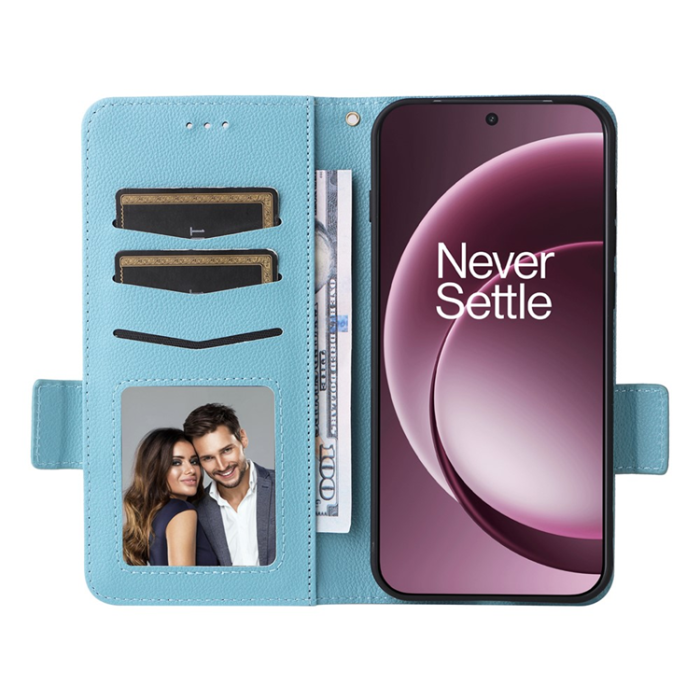 A-One Brand - OnePlus 15 5G Plånboksfodral Litchi Texture Konstläder - Blå