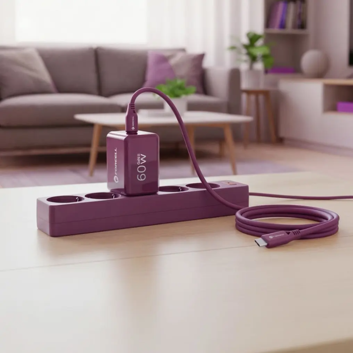 Forcell - Forcell Snabbladdare 60W Med Kabel USB-C F-Energy GaN III Crystal