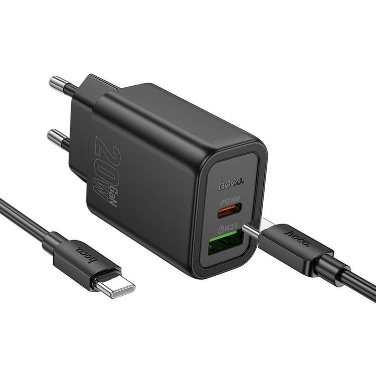 HOCO Väggladdare USB/USB-C 20W USB-C/Lightning Kabel PD QC N61 | 505295 | AlltMobil