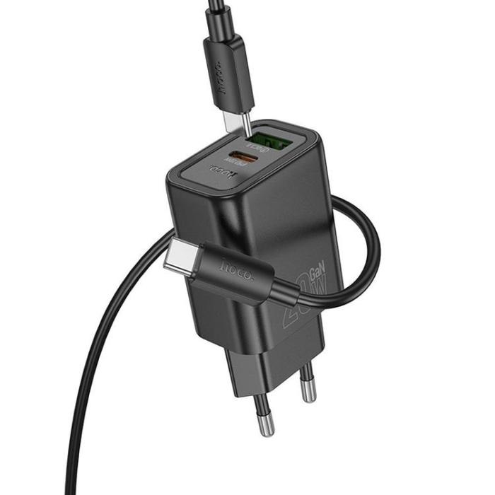 Hoco - HOCO Väggladdare USB/USB-C 20W USB-C/Lightning Kabel PD QC N61