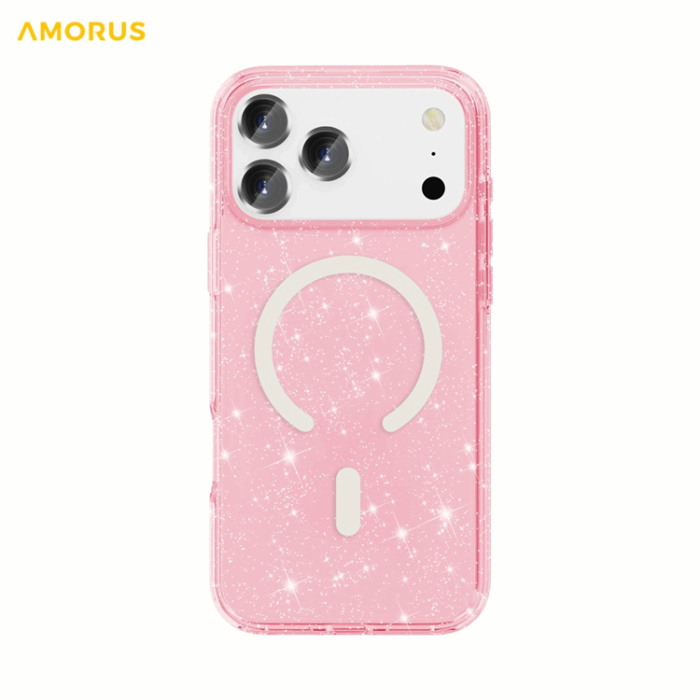 AMORUS - AMORUS Mobilskal till iPhone 17 Pro Max Magsafe Glitter Powder PC + TPU - Rosa