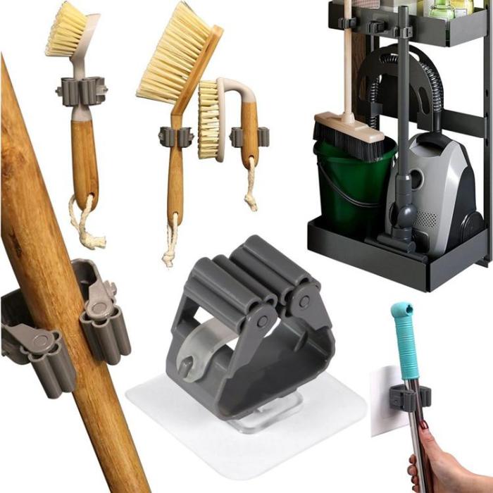 OEM - Väggmonterad Kvastmopphållare Självhäftande - Grå