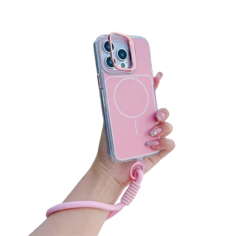 iPhone 15 Pro Mobilskal MagSafe Lens Kickstand med Handrem - Rosa (Rosa) | 2353 | AlltMobil