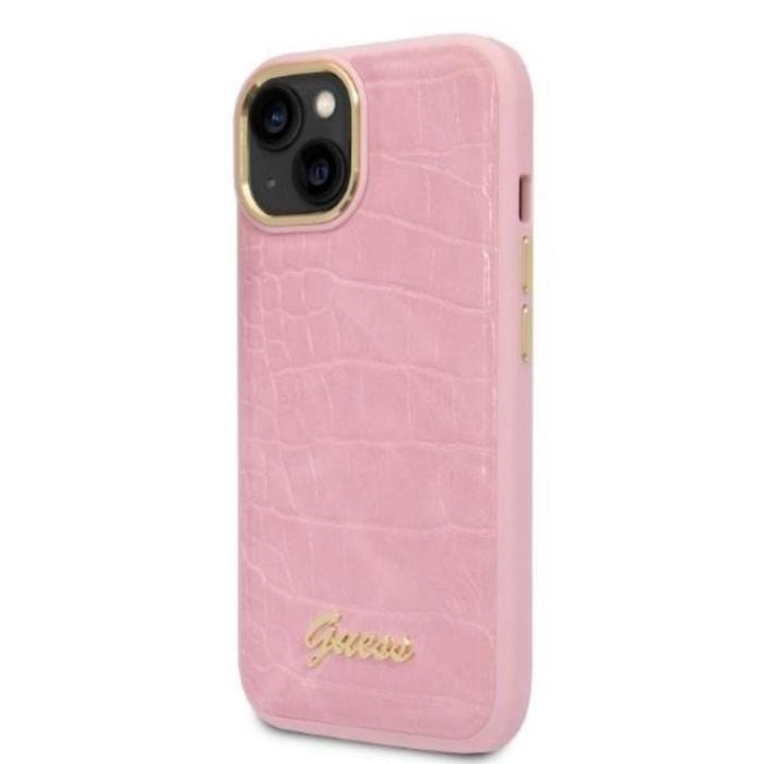 Guess - GUESS iPhone 14 Skal Croco Collection - Rosa