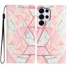 OEM - Samsung Galaxy S26 Ultra Pl&aring;nboksfodral Konstl&auml;der St&auml;ll Rosa Marmor