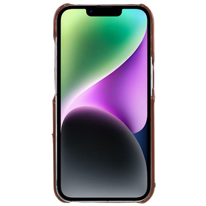 FIERRE SHANN - FIERRE SHANN för Mobilskal till iPhone 14 Plus Äkta läder - Brun