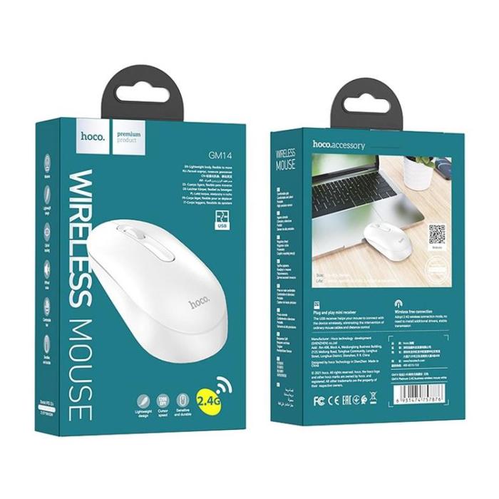 Hoco - Hoco Trådlös Datormus 2.4G 1200 DPI GM14 - Vit