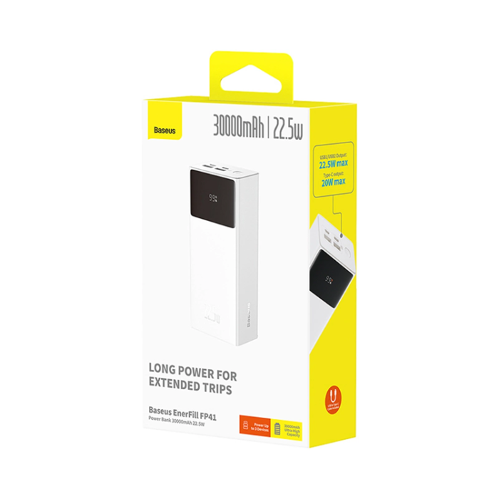 BASEUS - Baseus Powerbank 30000mAh 22.5W USB-A - USB-C Kabel 30cm Vit
