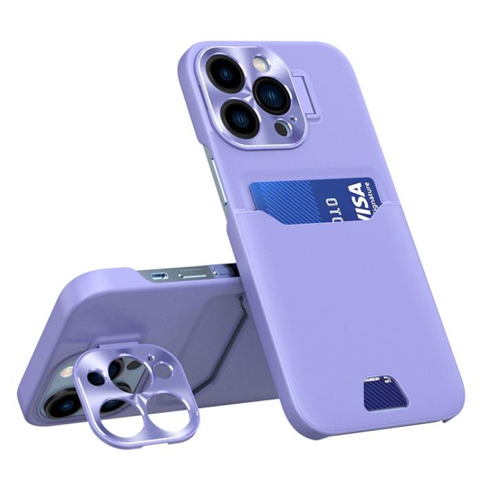 OEM - iPhone 14 Pro Max Skal Korthållare Linsram Kickstand - Lila