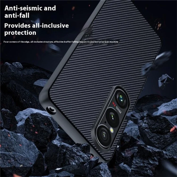 A-One Brand - Sony Xperia 1 VII Mobilskal Läder Carbon Fiber - Svart