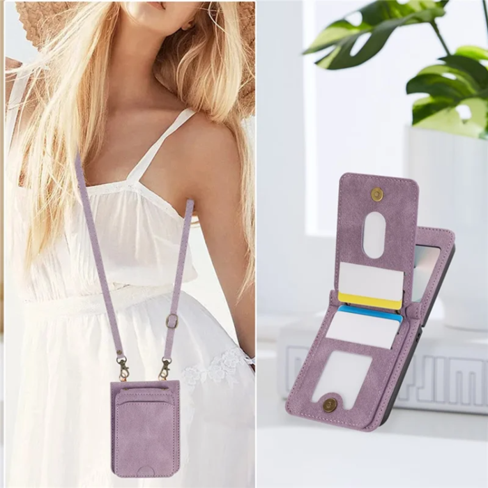A-One Brand - Galaxy Z Flip7 Plånboksfodral Kickstand med Axelrem - Lila