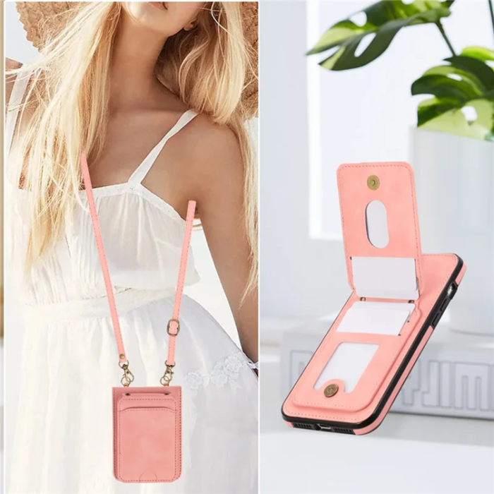 A-One Brand - Galaxy Z Flip7 Plånboksfodral Kickstand med Axelrem - Rosa