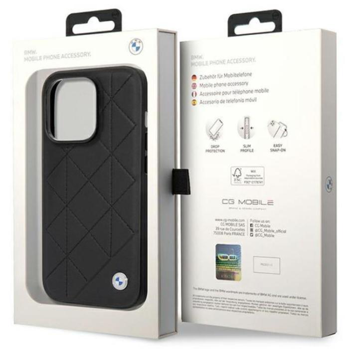 BMW - BMW iPhone 14 Pro Mobilskal Läder Quilted- Svart