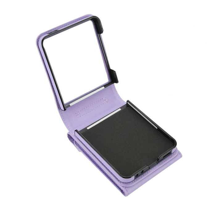 A-One Brand - Galaxy Z Flip7 Plånboksfodral Litchi med Axelrem - Ljuslila