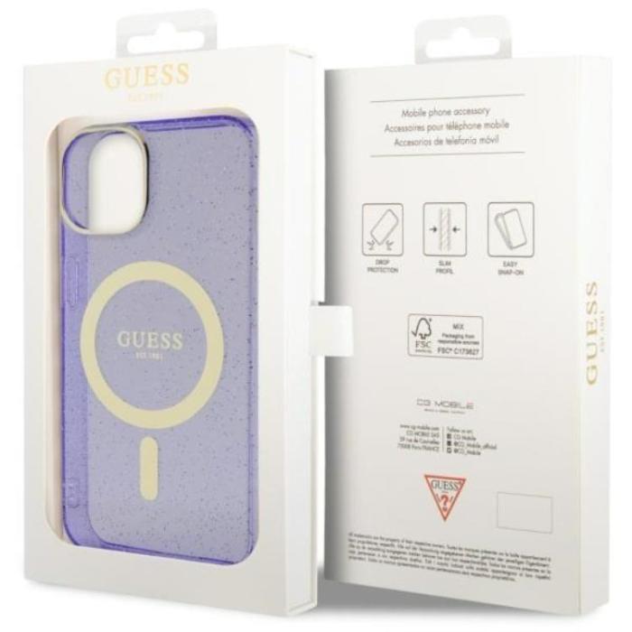 Guess - Guess iPhone 14 Plus Mobilskal MagSafe Glitter Guld - Lila