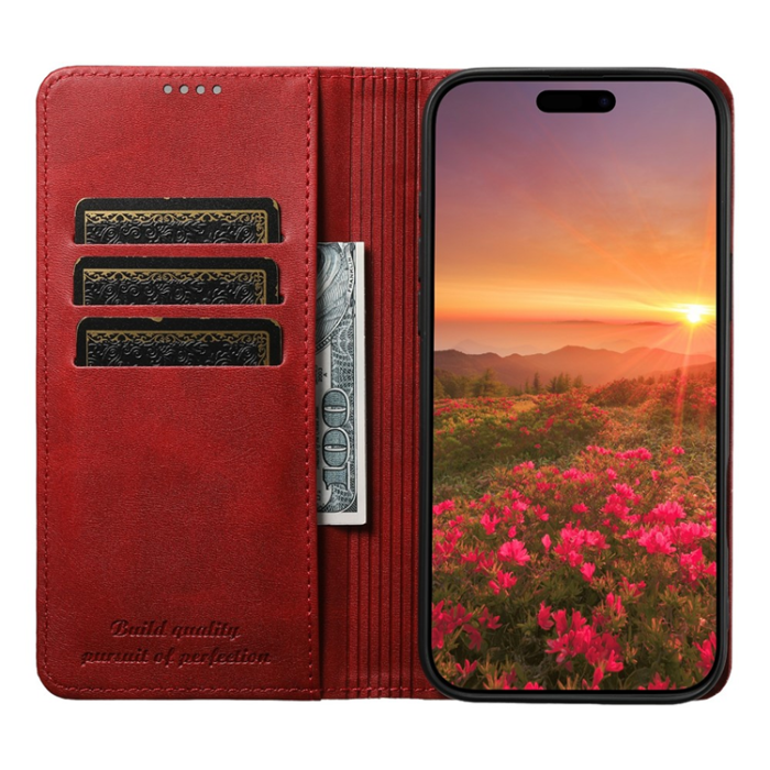A-One Brand - SUTENI iPhone 17 Pro Plånboksfodral PU Läder - Röd
