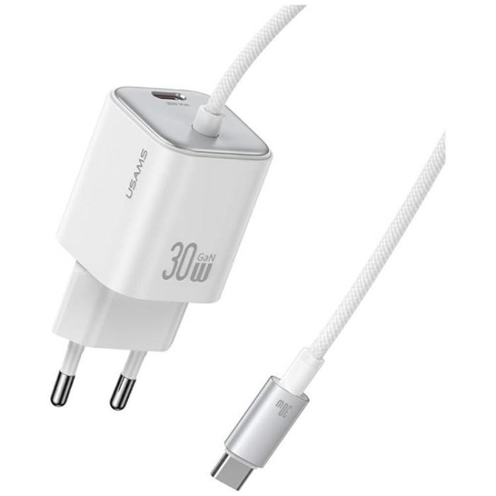 USAMS - USAMS Snabbladdare 30W 2xUSB-C GaN Mini JC - Vit