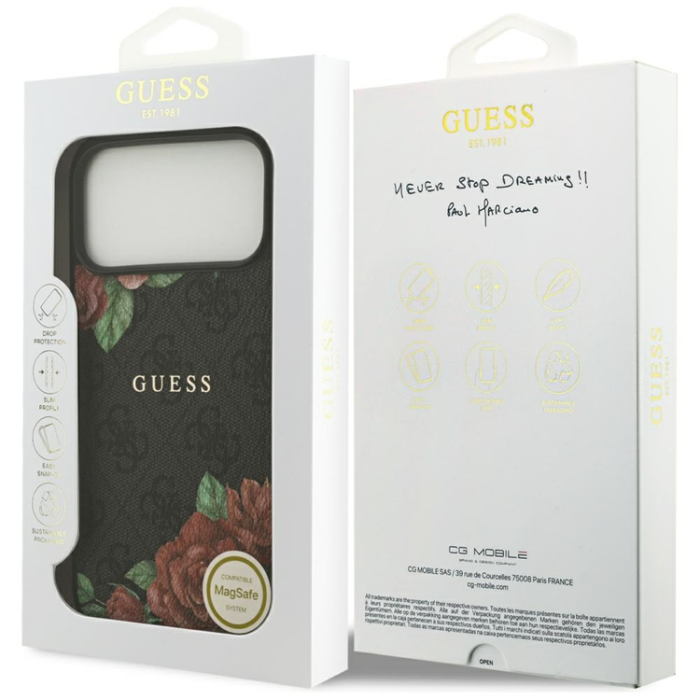 Guess - Guess iPhone 17 Pro Mobilskal Magsafe Flowers Print - Svart