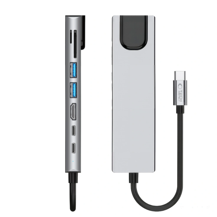 Tech-Protect - Tech-Protect USB Hubbar HDMI 4k PD100W RJ45 1000MB/S - Rymdgrå