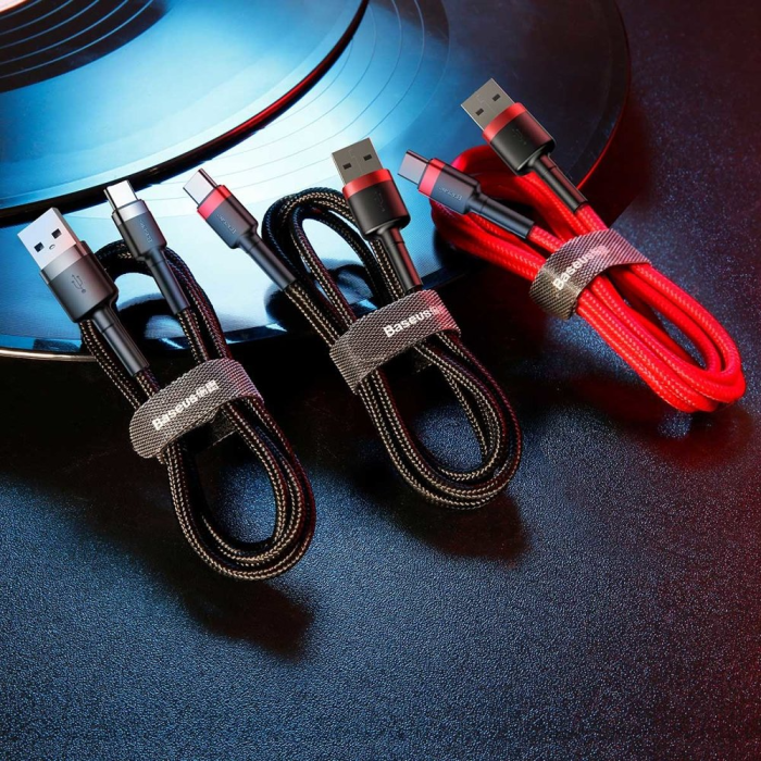 BASEUS - Baseus USB-C till USB-A kabel Cafule 2m - Svart/Röd