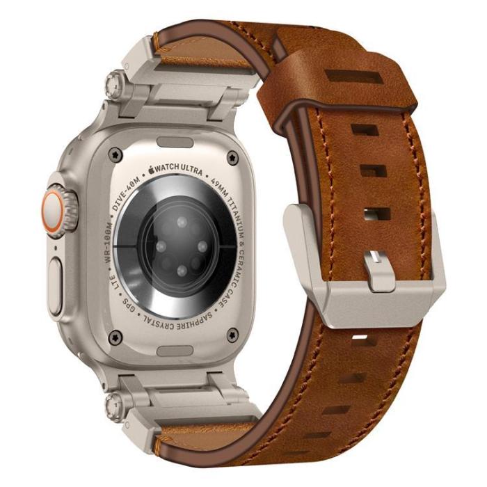 Boom of Sweden - Apple Watch Ultra (49mm) Armband Titanium Äkta Läder - Brun