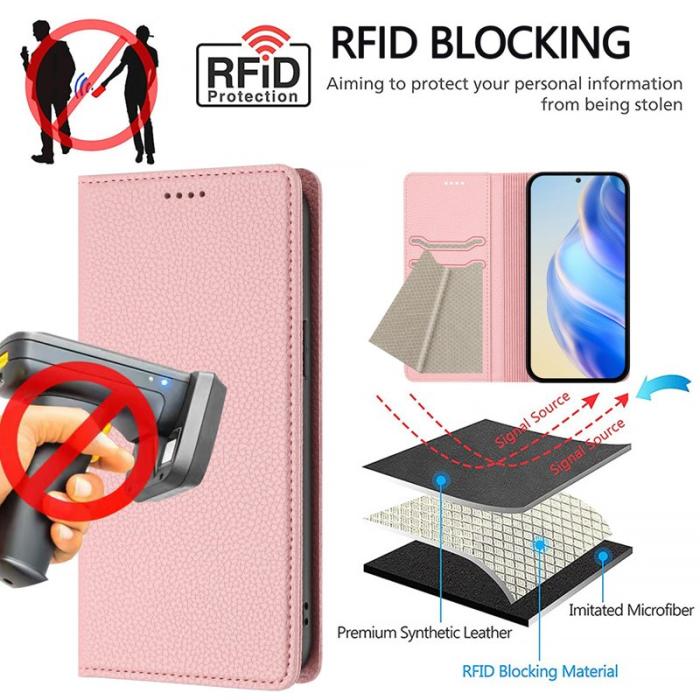 OEM - Litchi Samsung Galaxy S26 Plus Fodral RFID Skydd Äkta Läder - Rosa