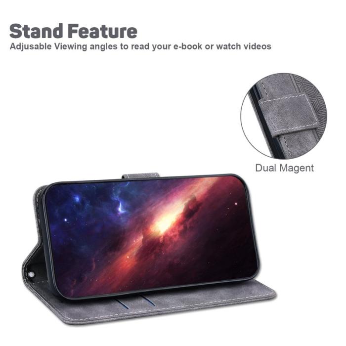 OEM - Samsung Galaxy S26 / S26 Pro Fodral Geometriskt Mönster Äkta Läder - Grå