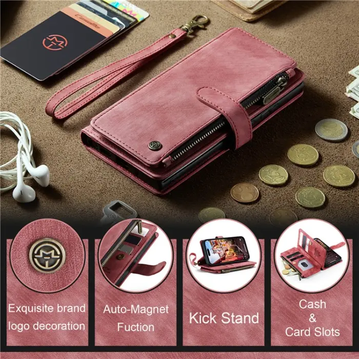 Caseme - CASEME iPhone 15 Pro Plånboksfodral C30 Zipper - Röd