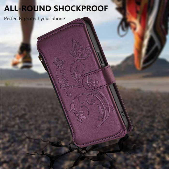 A-One Brand - iPhone 17 Pro Plånboksfodral Butterfly Floral Imprint - Lila
